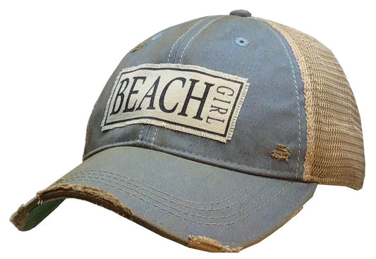 BEACH Girl Distressed Trucker Hat