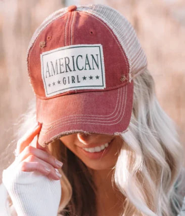 American Girl Distressed Trucker Hat