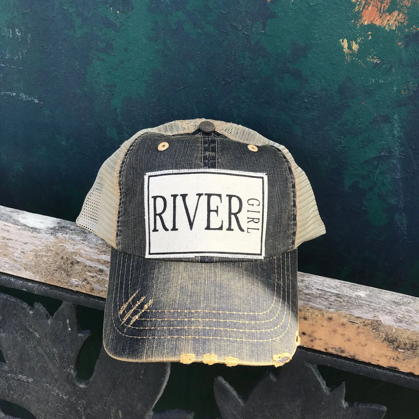 River Girl Distressed Trucker Hat