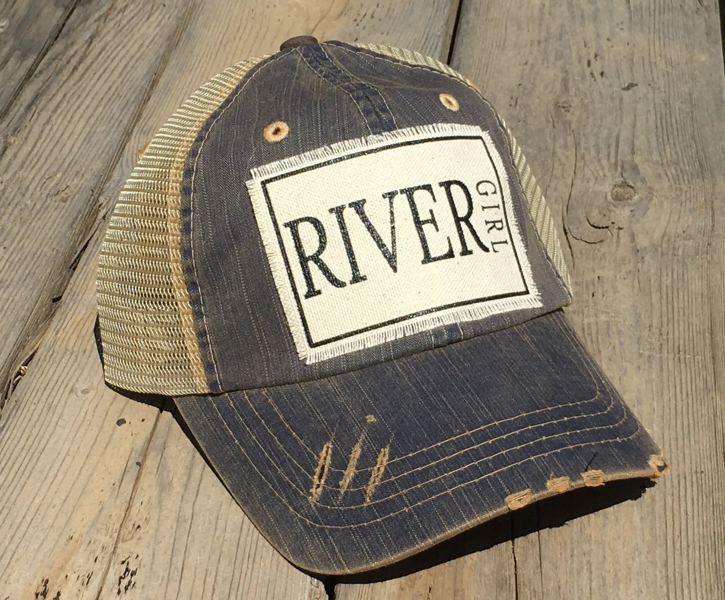 River Girl Distressed Trucker Hat