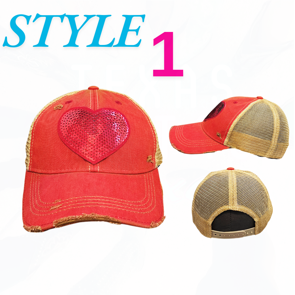 Texas Sistas Sequin Heart Patch Hats