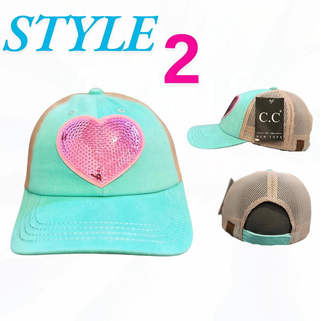 Texas Sistas Sequin Heart Patch Hats