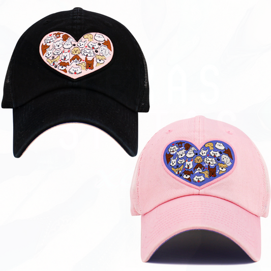 DOGS in HEART Hat - Black or PINK