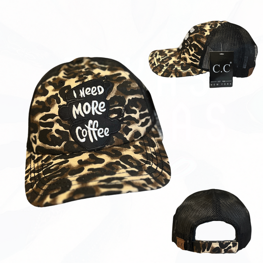 I Need More Coffee Camo Leopard Cap