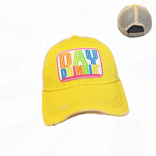 Day Drinkin' Hat Distressed Yellow Trucker Hat