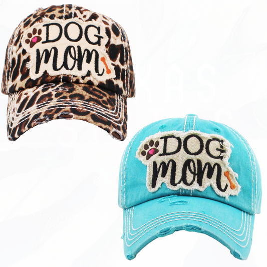 DOG MOM Patch Hats - Leopard or Turquoise