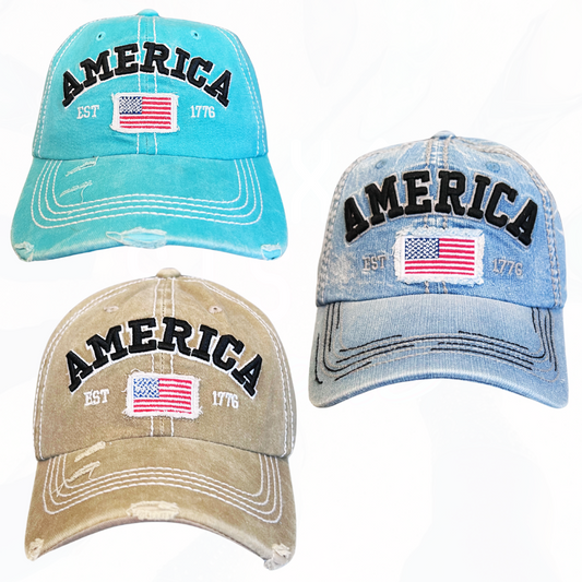 America Est 1776 Flag Hats - 3 Colors