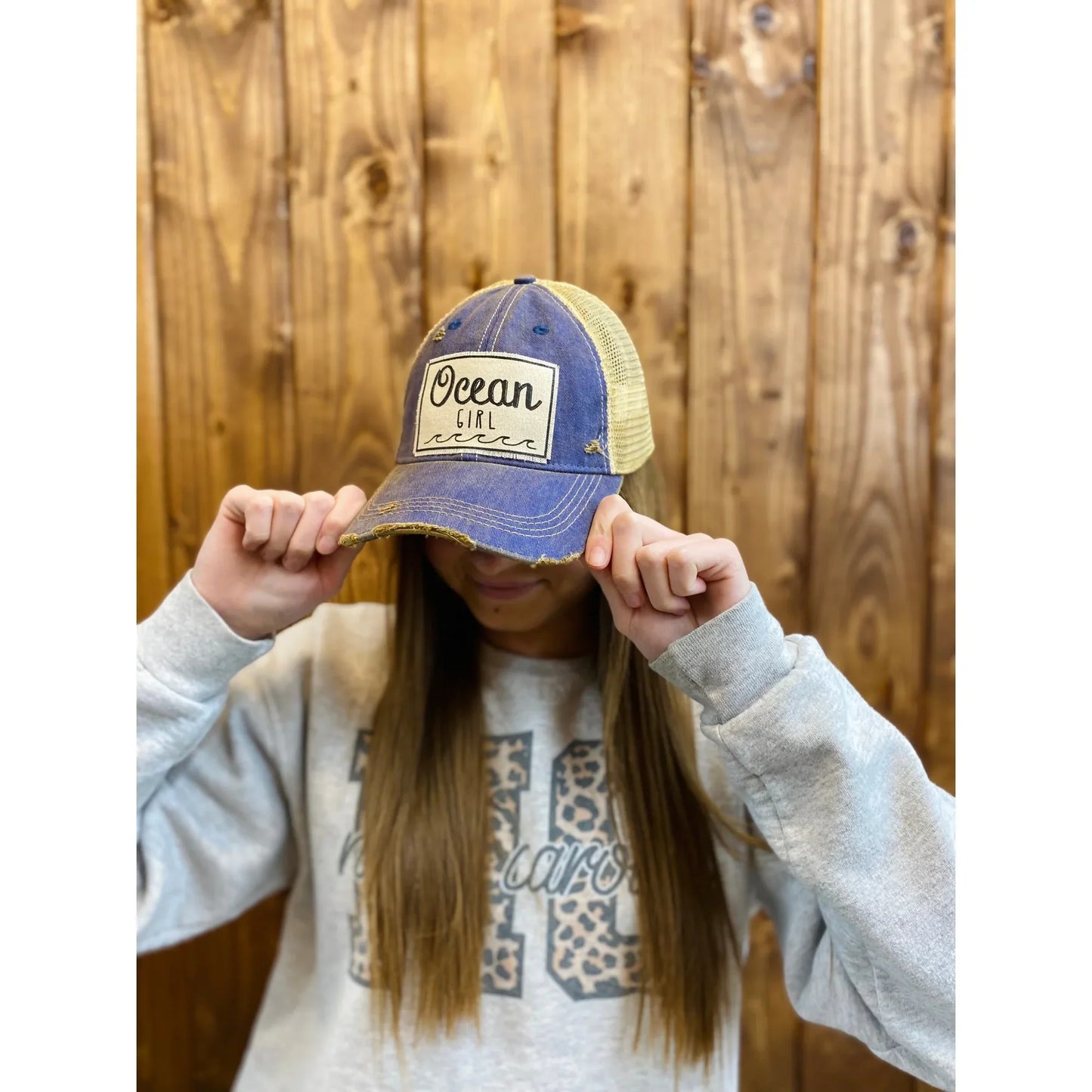 OCEAN Girl Distressed Trucker Hat