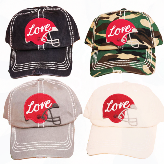 Football Helmet LOVE Baseball Hats - 4 Colors