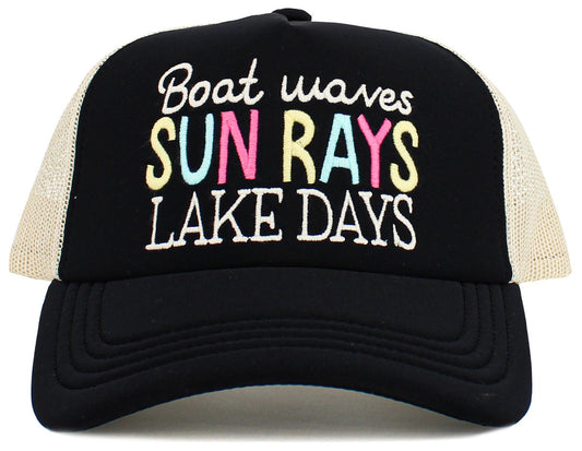 Boat Waves Sun Rays Lake Days Trucker Hat