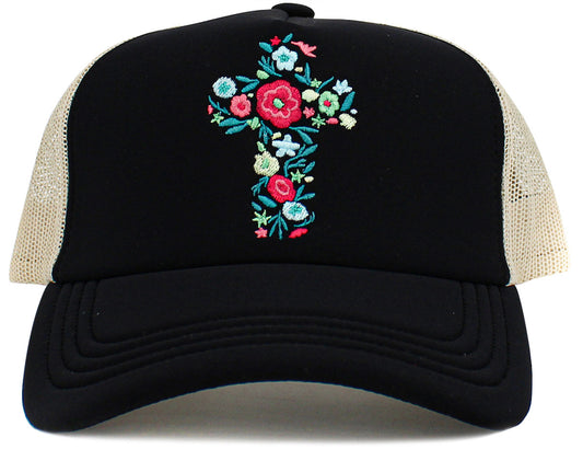 Flowers Cross Trucker Hat