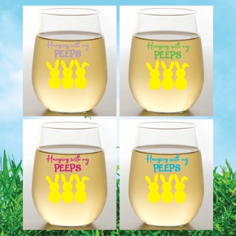 HANGING WITH MY PEEPS EASTER WINE TUMBLERS - 4 Pack